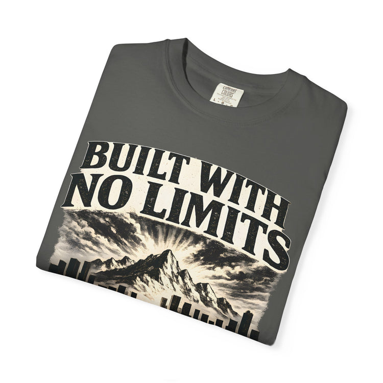 Built With No Limits mountain graphic T-shirt by Teeology Clothing