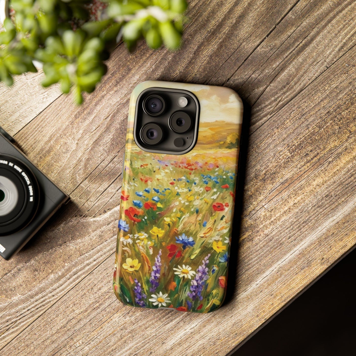 Floral Meadow Tough Phone Case — Painted Wildflower Field Protective Cover