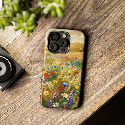 Floral Meadow Tough Phone Case — Painted Wildflower Field Protective Cover - Teeology Clothing