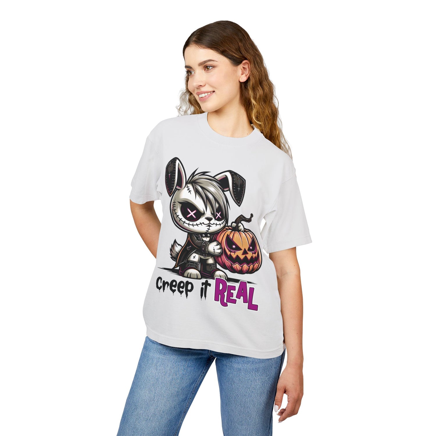 Stitched bunny and pumpkin Halloween graphic T-shirt