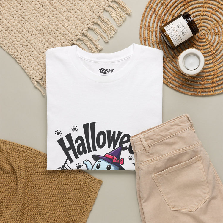 Ghost and jack-o’-lantern Halloween T-shirt by Teeology Clothing