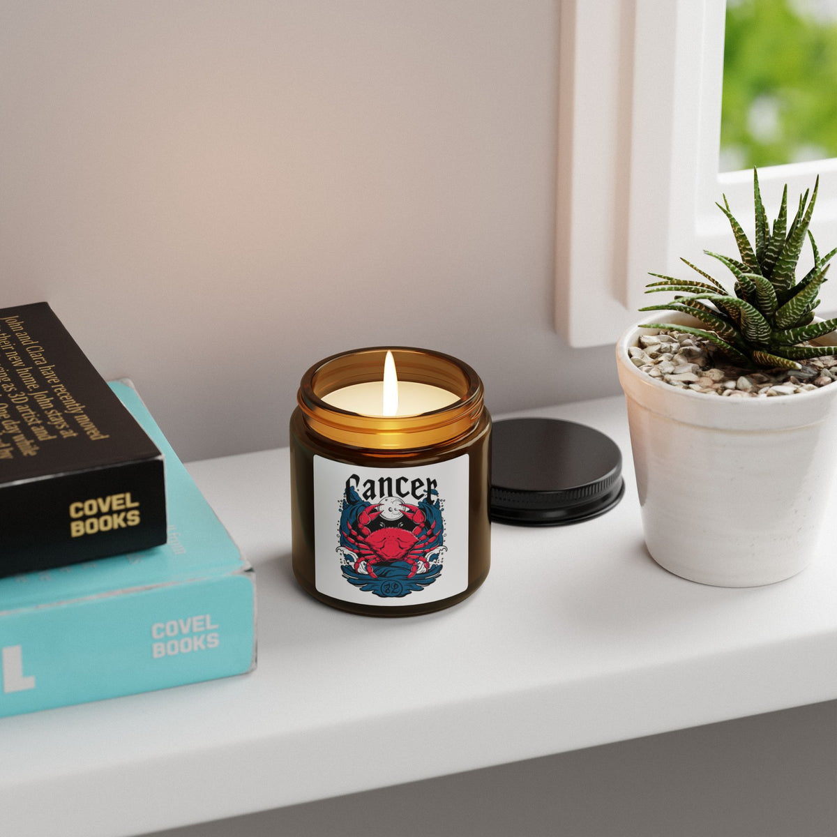 Cancer Zodiac soy candle in amber jar