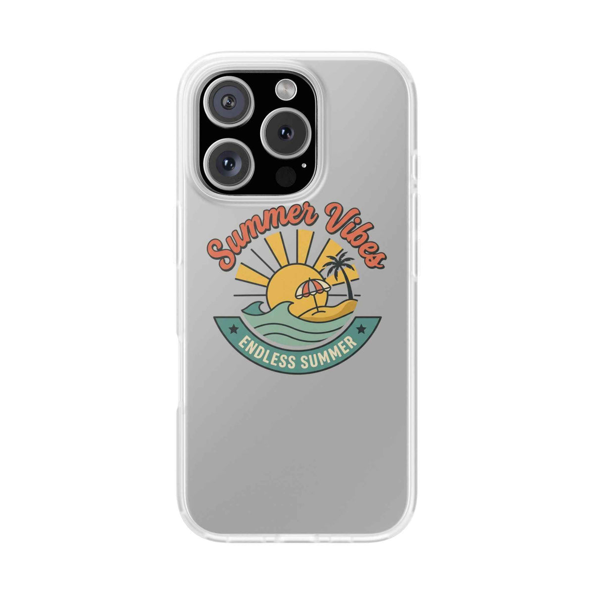 Summer Vibes Clear Phone Case - "Endless Summer" Beach Sun & Palm Design