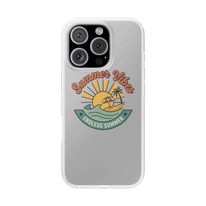 Summer Vibes Clear Phone Case - "Endless Summer" Beach Sun & Palm Design