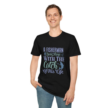 Fisherman Lives Here fishing dad graphic T-shirt by Teeology Clothing