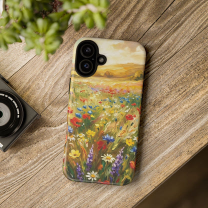 Floral Meadow Tough Phone Case with painted wildflower artwork