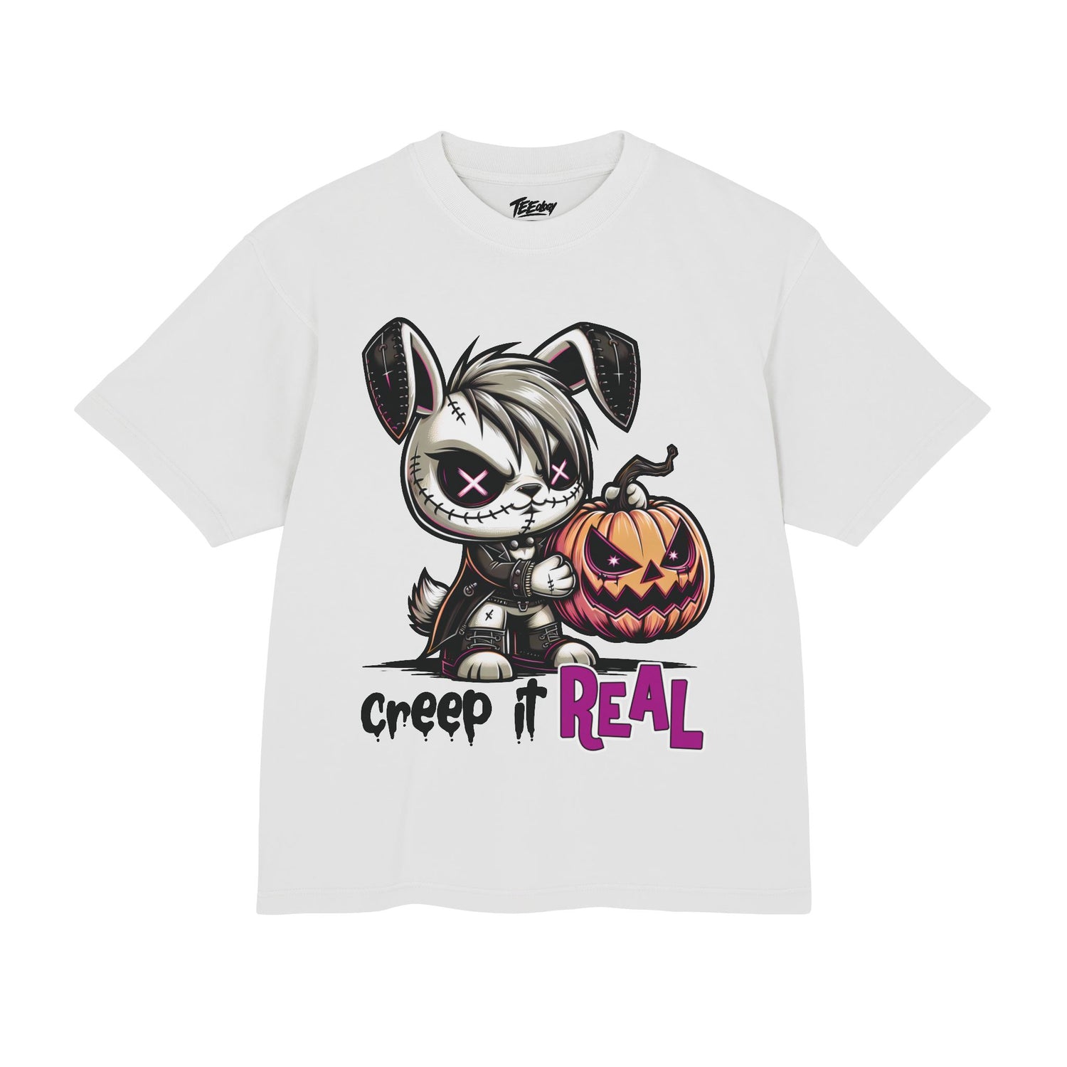 Creepy cute stitched bunny pumpkin Halloween graphic T-shirt
