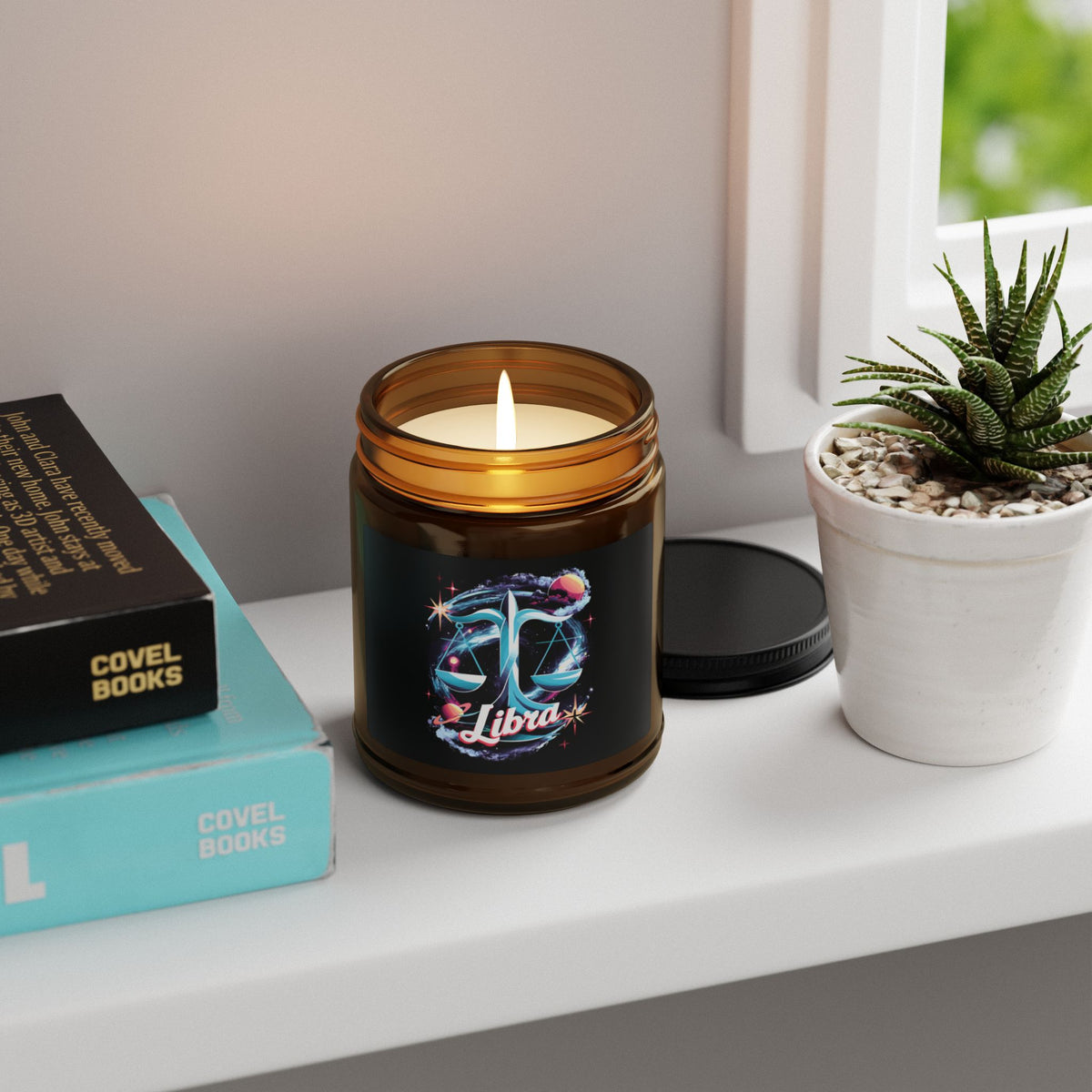 Libra Zodiac soy candle in amber jar