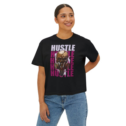 Teeology Hustle gas mask skull women's boxy crop T-shirt