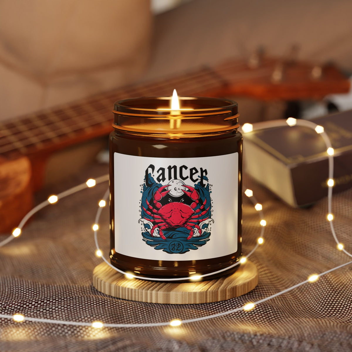 Cancer Zodiac soy candle in amber jar