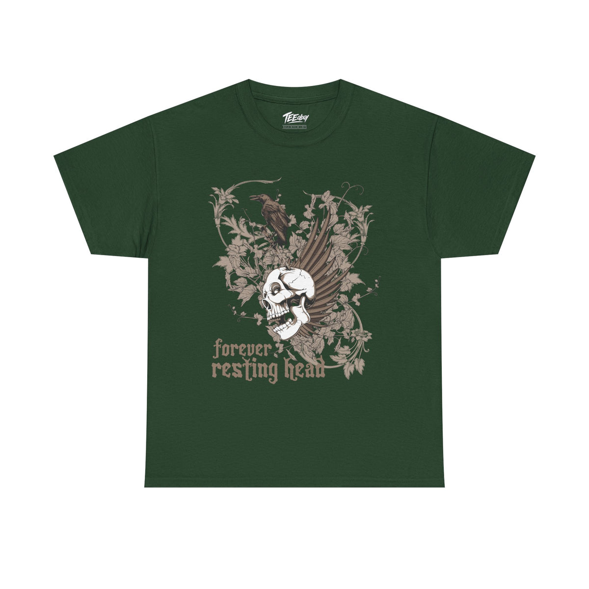 Forever Resting Head gothic skull and raven graphic T-shirt