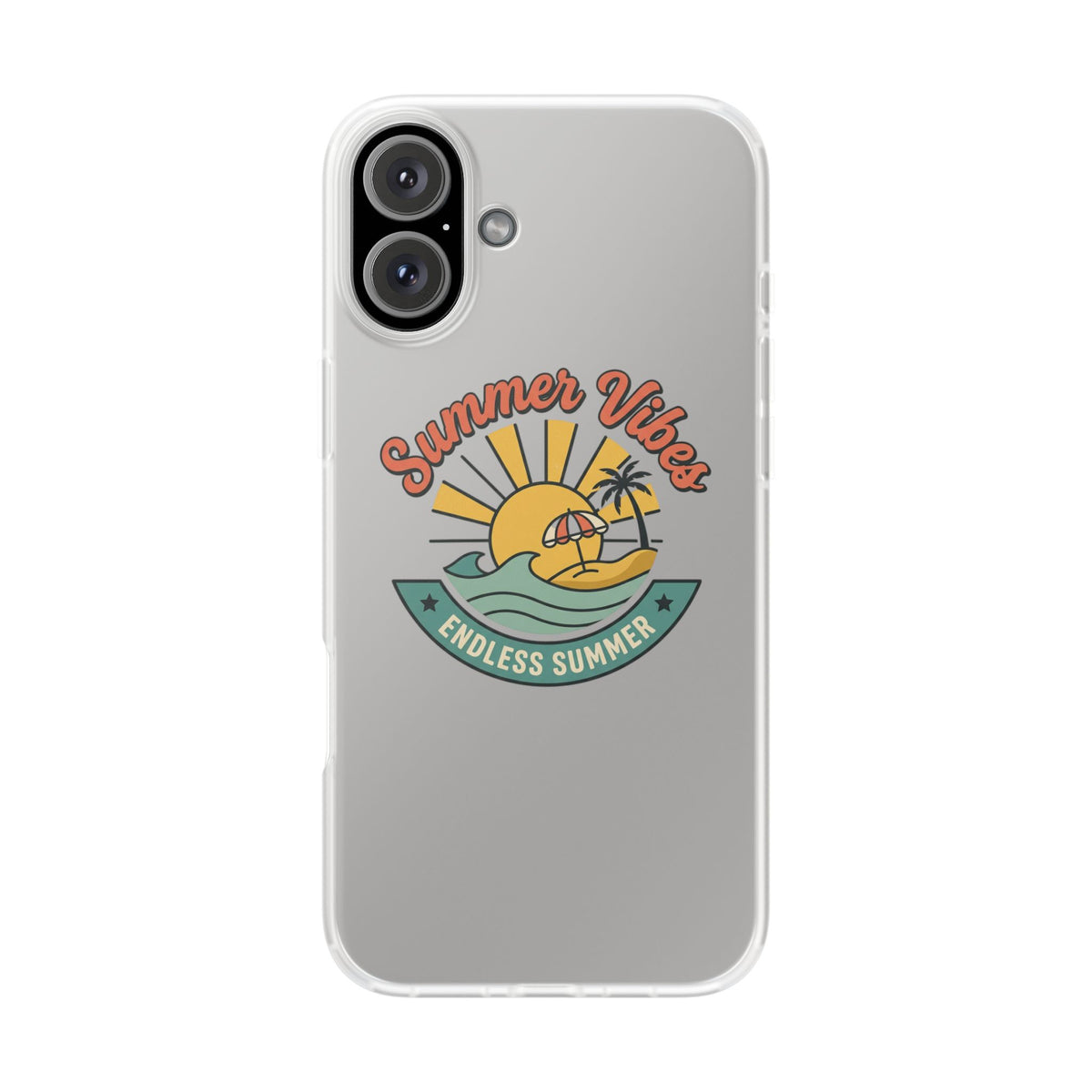 Summer Vibes Clear Phone Case - "Endless Summer" Beach Sun & Palm Design