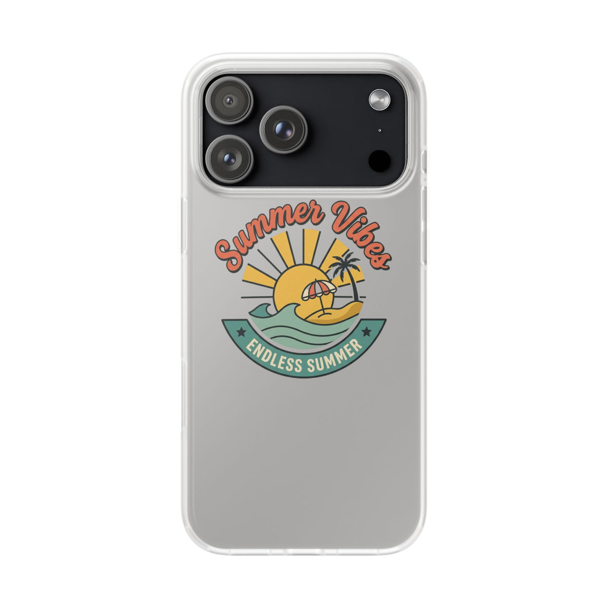 Summer Vibes Clear Phone Case - "Endless Summer" Beach Sun & Palm Design