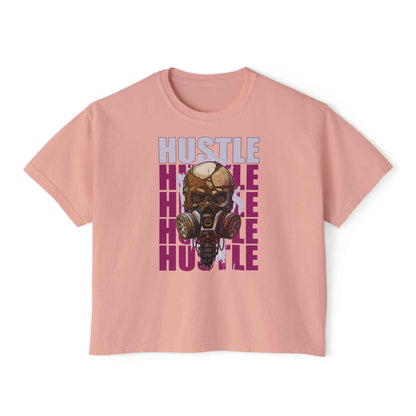 Teeology Boxy Tee — 'Hustle' Gas Mask Skull Graphic Women's Crop Shirt