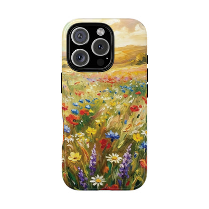 Floral Meadow Tough Phone Case — Painted Wildflower Field Protective Cover - Teeology Clothing