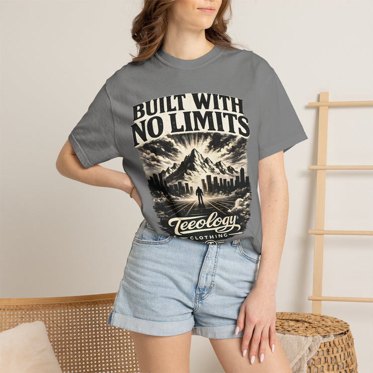 Built With No Limits mountain graphic T-shirt by Teeology Clothing
