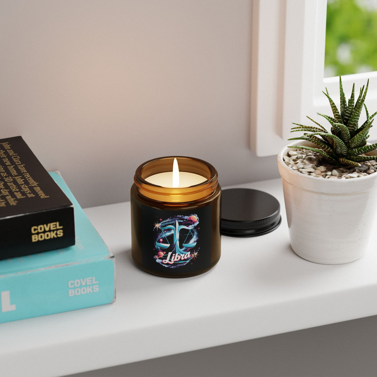 Libra Zodiac soy candle in amber jar