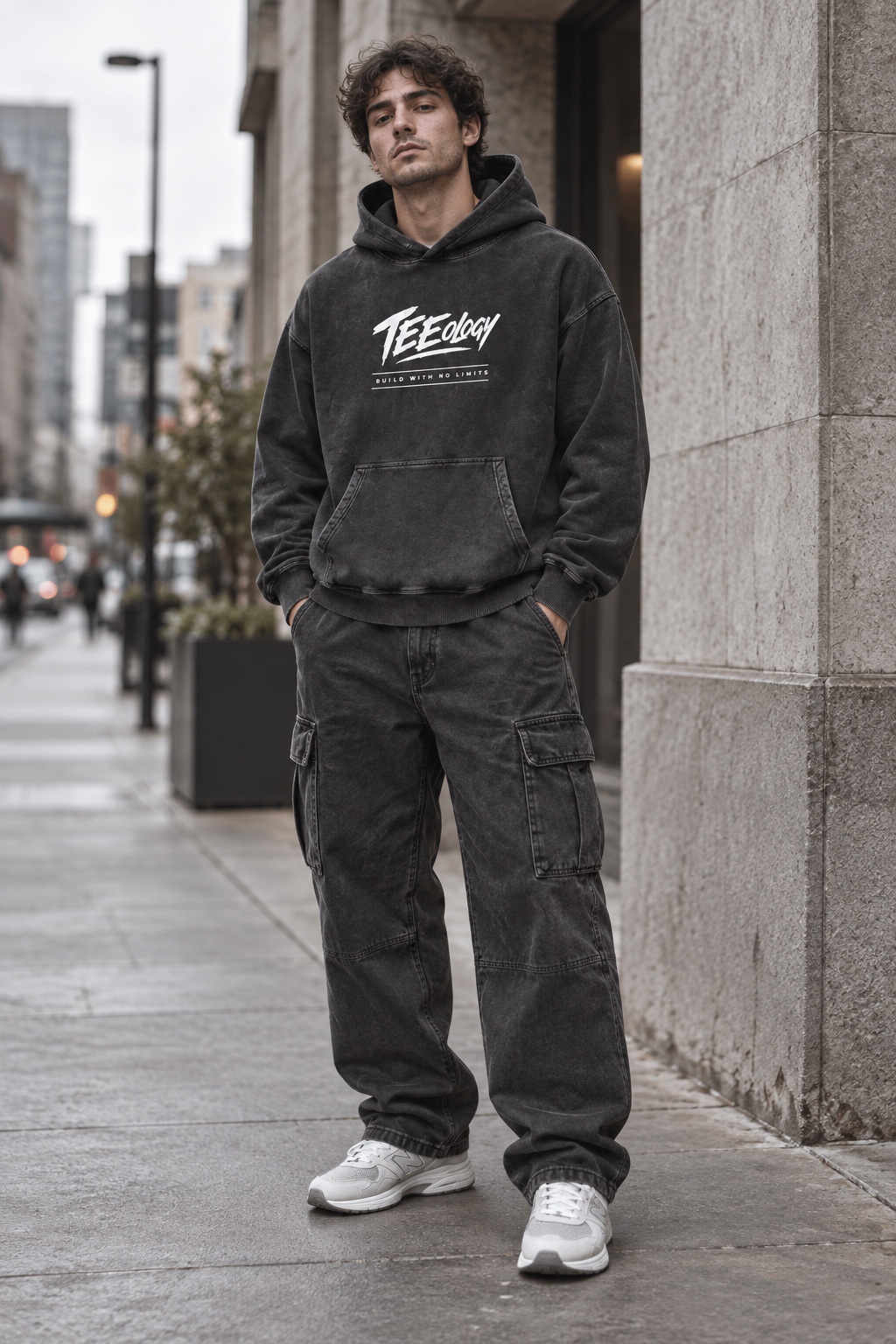 Teeology No Limits snow-washed cotton hoodie product view 1