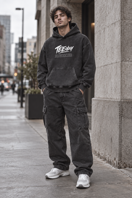 Teeology No Limits snow-washed cotton hoodie product view 1