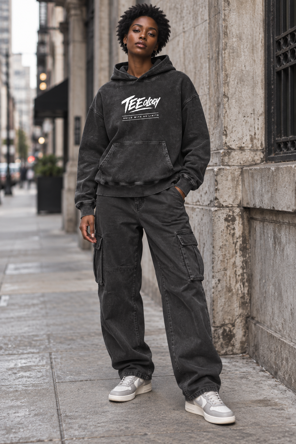 Teeology No Limits snow-washed cotton hoodie product view 2